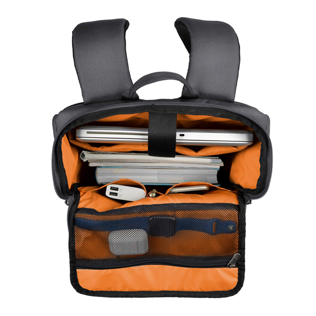 Balo Mikkor The Kalino - Graphite/Orange, ngăn chính rộng rãi, có ngăn laptop 15.6 inch và nhiều tài liệu sách vở, hoặc 2-3 bộ quần áo