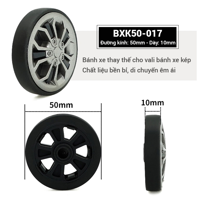 Thông số kỹ thuật chi tiết của mẫu bánh xe vali kéo BXK50-017