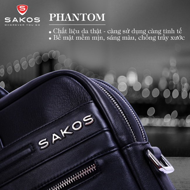 Cặp da Sakos Phantom sử dụng chất liệu da thật cao cấp, cực bền bỉ, sang trọng