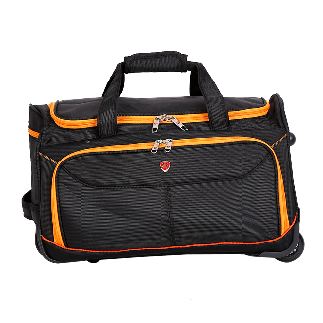 Túi du lịch cần kéo Sakos Stilo (M) - Black/Orange có quai xách cực bền bỉ, chịu tải tới 25kg. Bánh xe to, chắc chắn