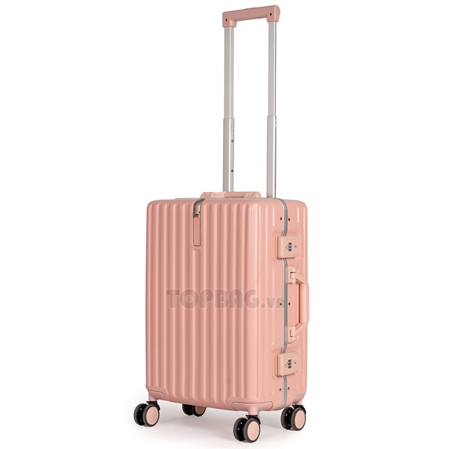 Vali nhựa khung nhôm Travel King 805 20 inch (S) - Hồng, kiểu dáng đẹp, màu hồng nữ tính