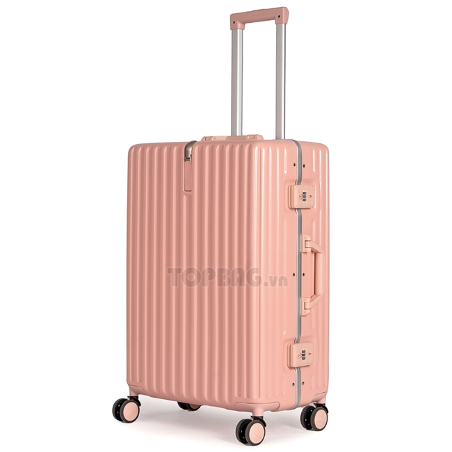 Vali nhựa khung nhôm Travel King 805 24 inch (M) - Hồng, kiểu dáng đẹp, màu hồng nữ tính
