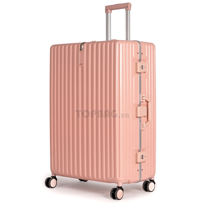 Vali nhựa khung nhôm Travel King 805 28 inch (L) - Hồng, kiểu dáng đẹp, màu hồng nữ tính